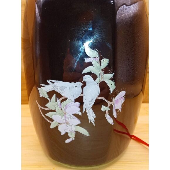 Vintage Japanese Black Transferware Birds and Flowers Porcelain Vase - Picture 3 of 7